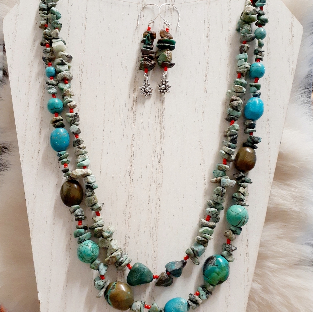 Rustic turquoise howlite Necklace and Earrings